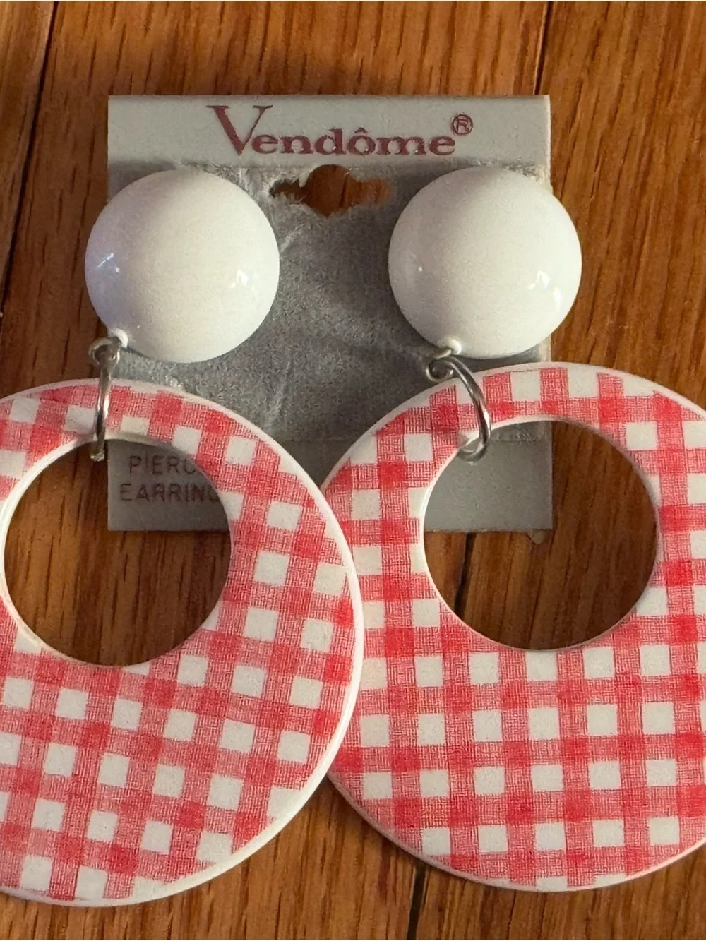 Vendôme Pink Gingham Hoop Drop Earrings